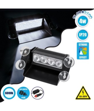 GloboStar® 85104 PRO Series Μπάρα Σήμανσης με Βεντούζες Στήριξης για Παρμπρίζ Οχήματος Ασθενοφόρου για Αυτοκίνητα & Φορτηγά 9 Προγραμμάτων Φωτισμού STROBE LED SMD 4W DC 10-30V IP20 Ψυχρό Λευκό 6000K